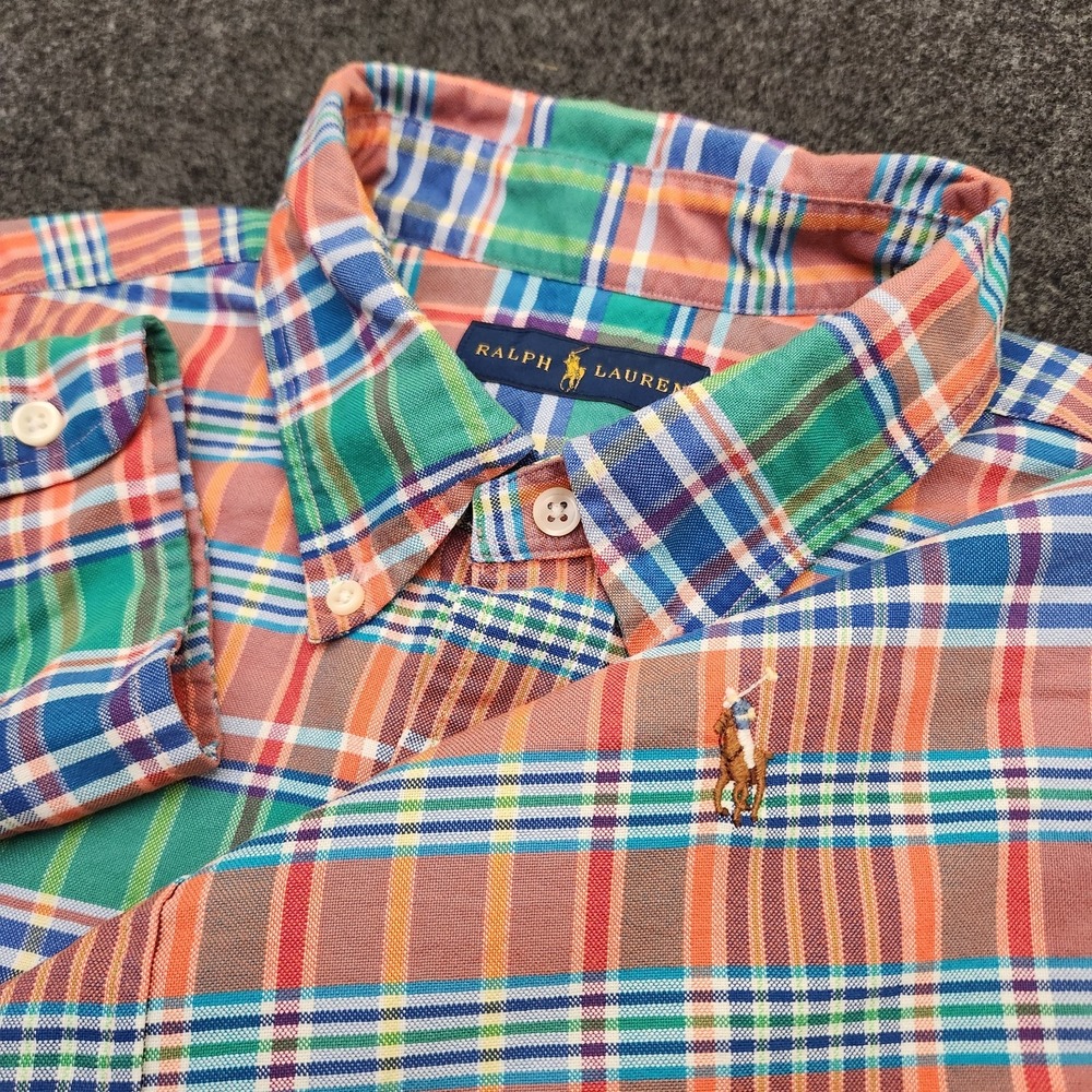 Ralph Lauren Mens XL Multicolor Plaid Button Down Shirt Flesh Pony Preppy